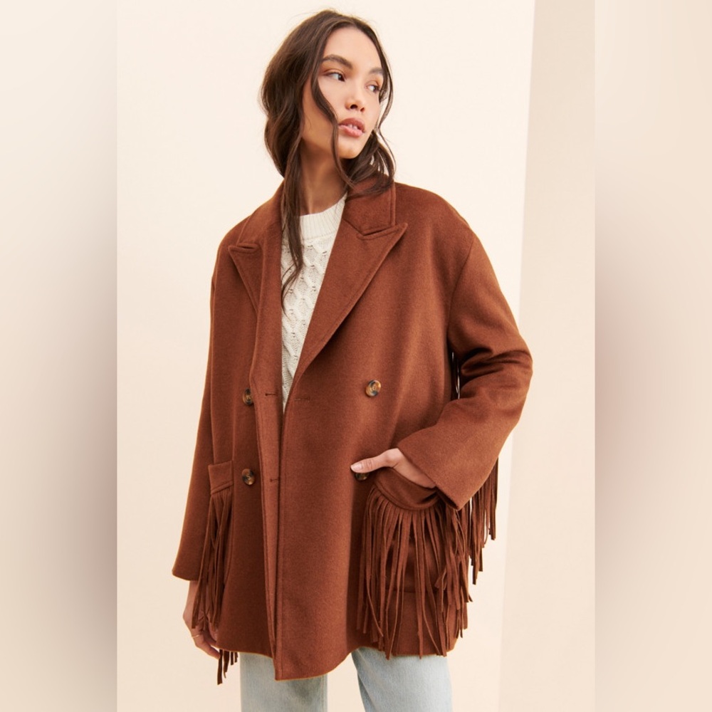 LINE AND DOT wool blend fringe coat